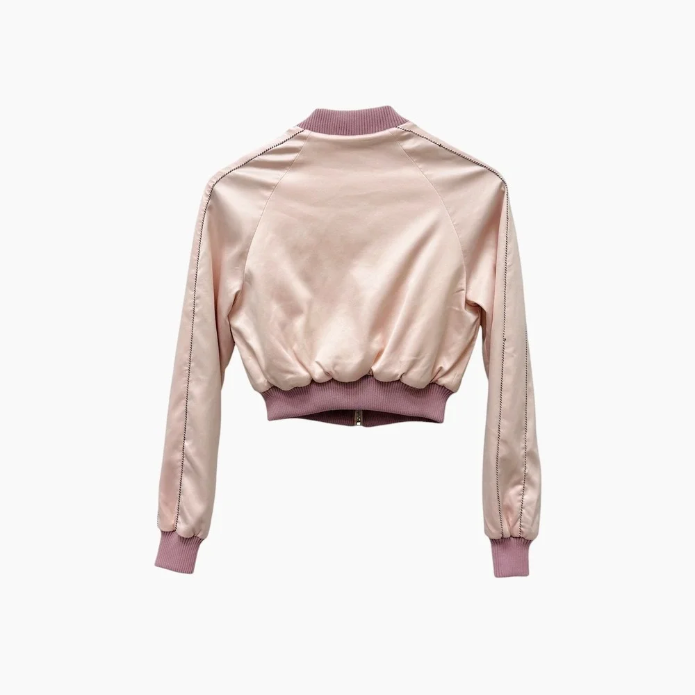 House of‎ CB Tacia Pink Satin Cropped Bomber Jacket and Mini Skirt Set XS
